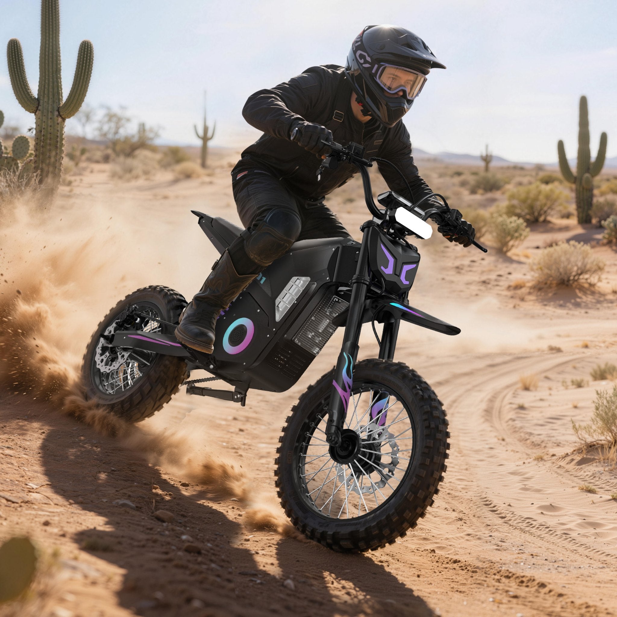 Electric dirt bike riding off road